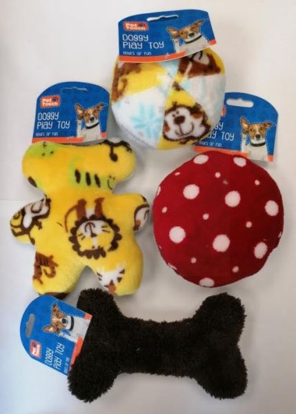 Pet Touch Soft Squeaky Plush Dog Toy - Shapes and Colours Vary