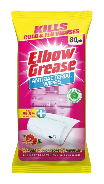 ELBOW GREASE ANTIBACTERIAL WIPES - PINK BLUSH - PACK OF 80
